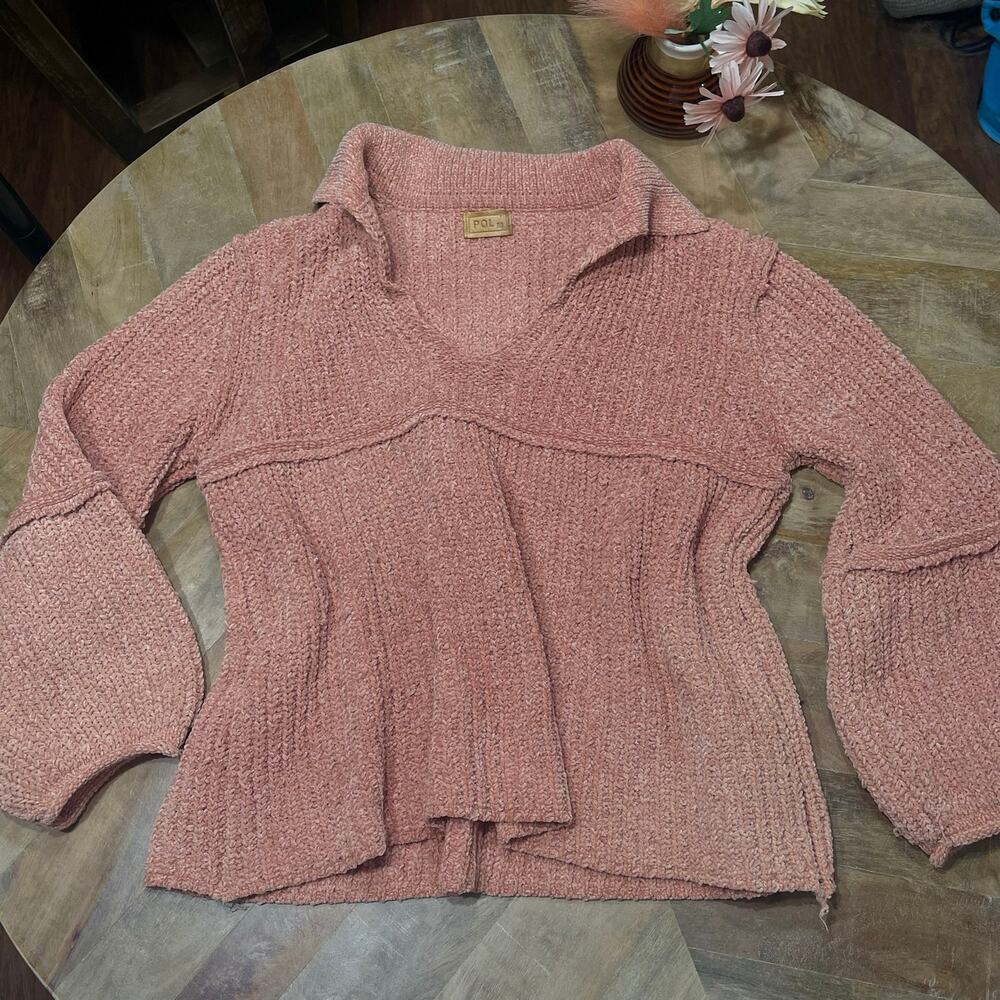 POL oversized chenille knit sweater dusty rose grunge boho raw seam cozy l/xl